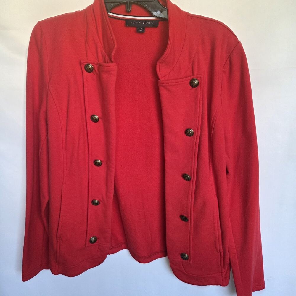 Tommy Hilfiger L Women's Red Military Button-Front Jacket w/ Pockets Regular Fit